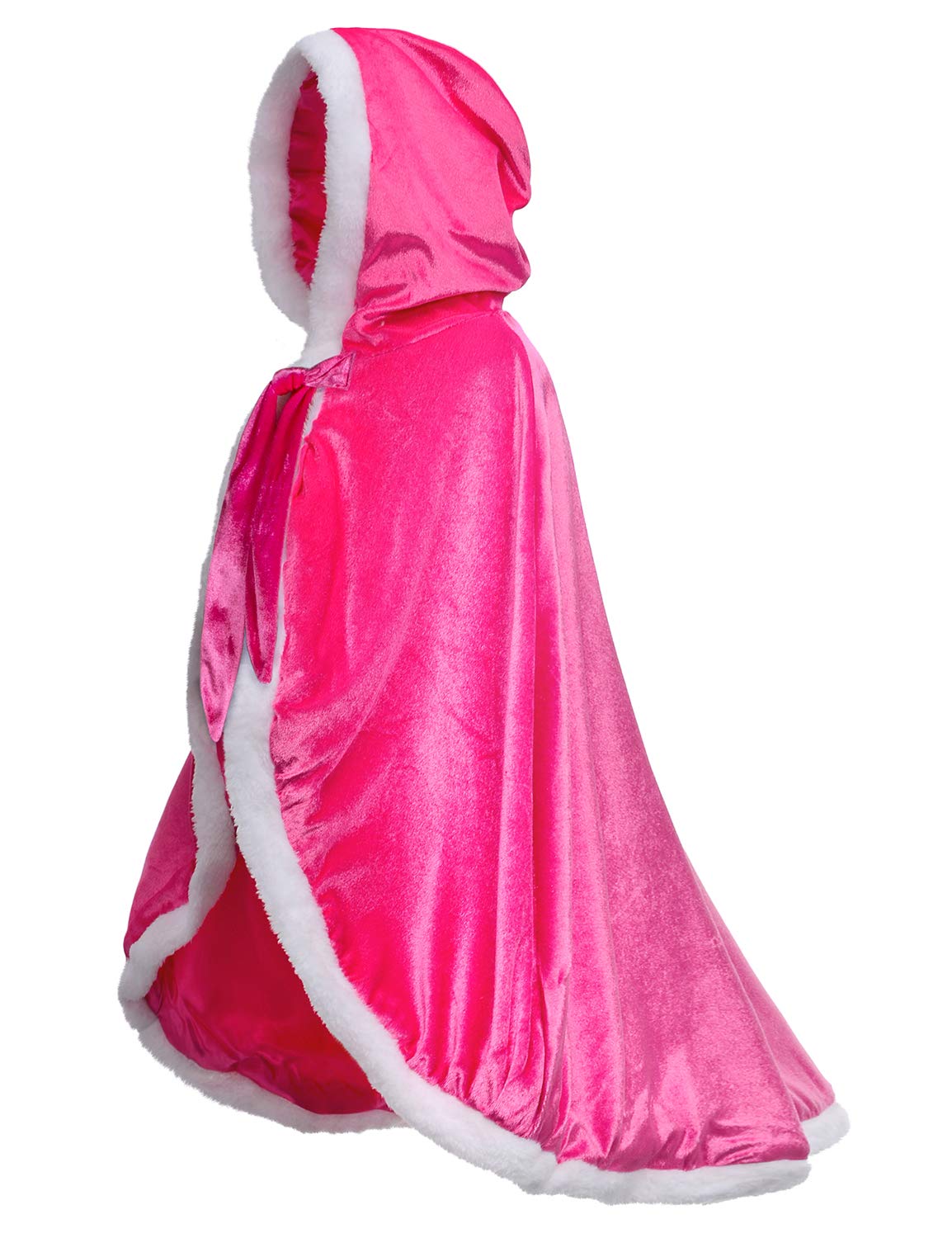 Party Chili Fur Princess Cape Fur Hooded Cloaks Costume For Girls Dress Up Pink 8-10 Years(140Cm)