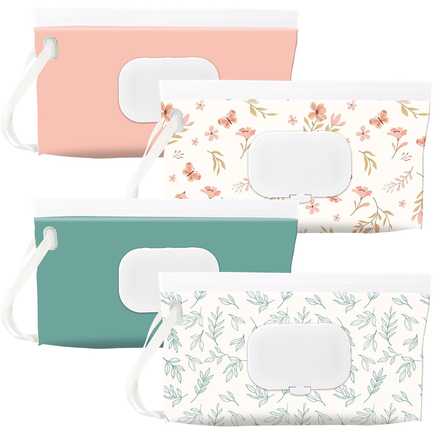 FEBSNOW 4 Pack Baby Wipes Dispenser Holder, Portable Refillable Baby Wet Wipes Pouch Container Reusable Travel Case for Outdoor 