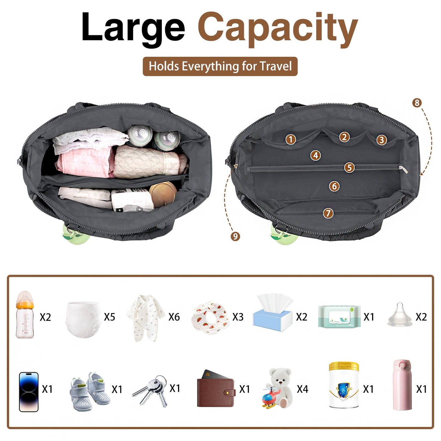 Kubya Diaper Bag Tote, Baby Diaper Tote Bags Shoulder Bag Mommy Handbag Hospital Bag Travel Large Tote Bag For Women Crossbody B
