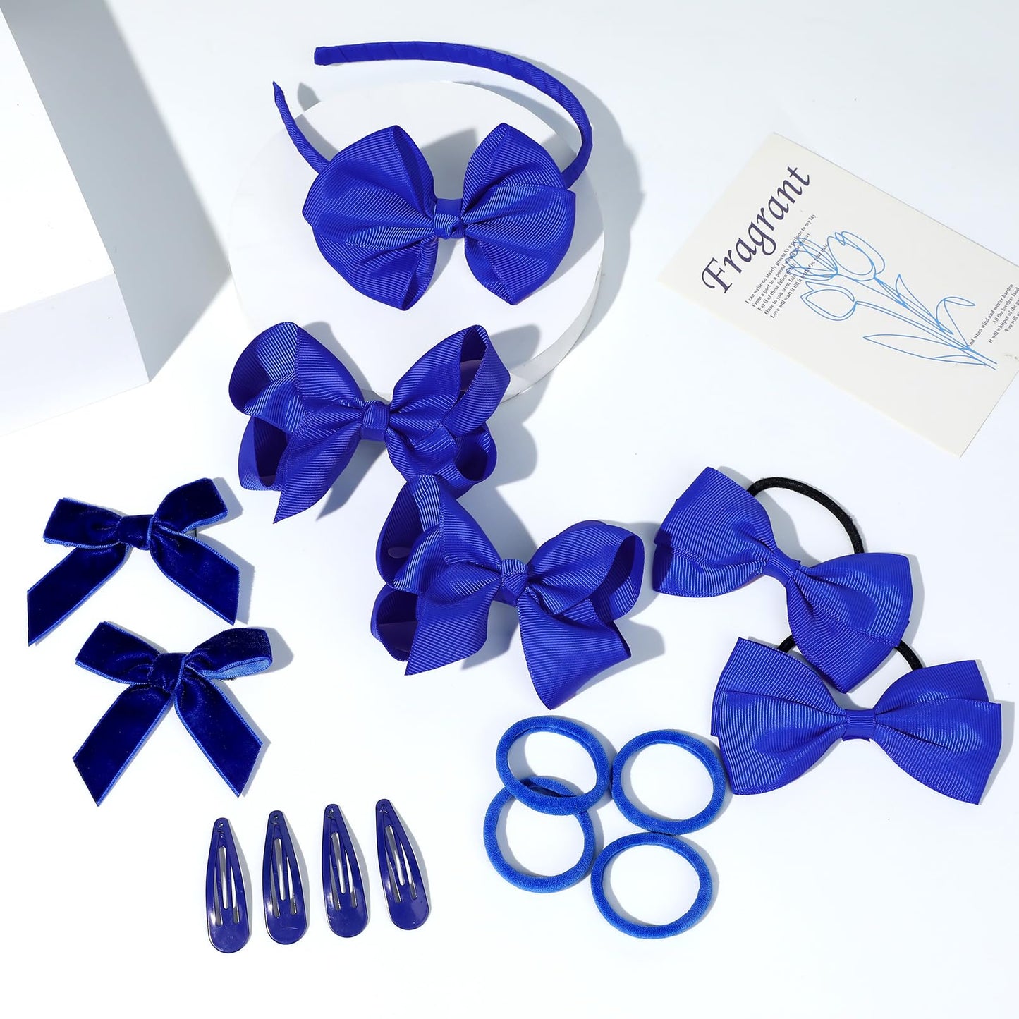 Deeka Royal Blue 15 Pieces Hair Accessories Set - Uniform Hair Bows, Clips, Headband, Ties For Toddler School Girls
