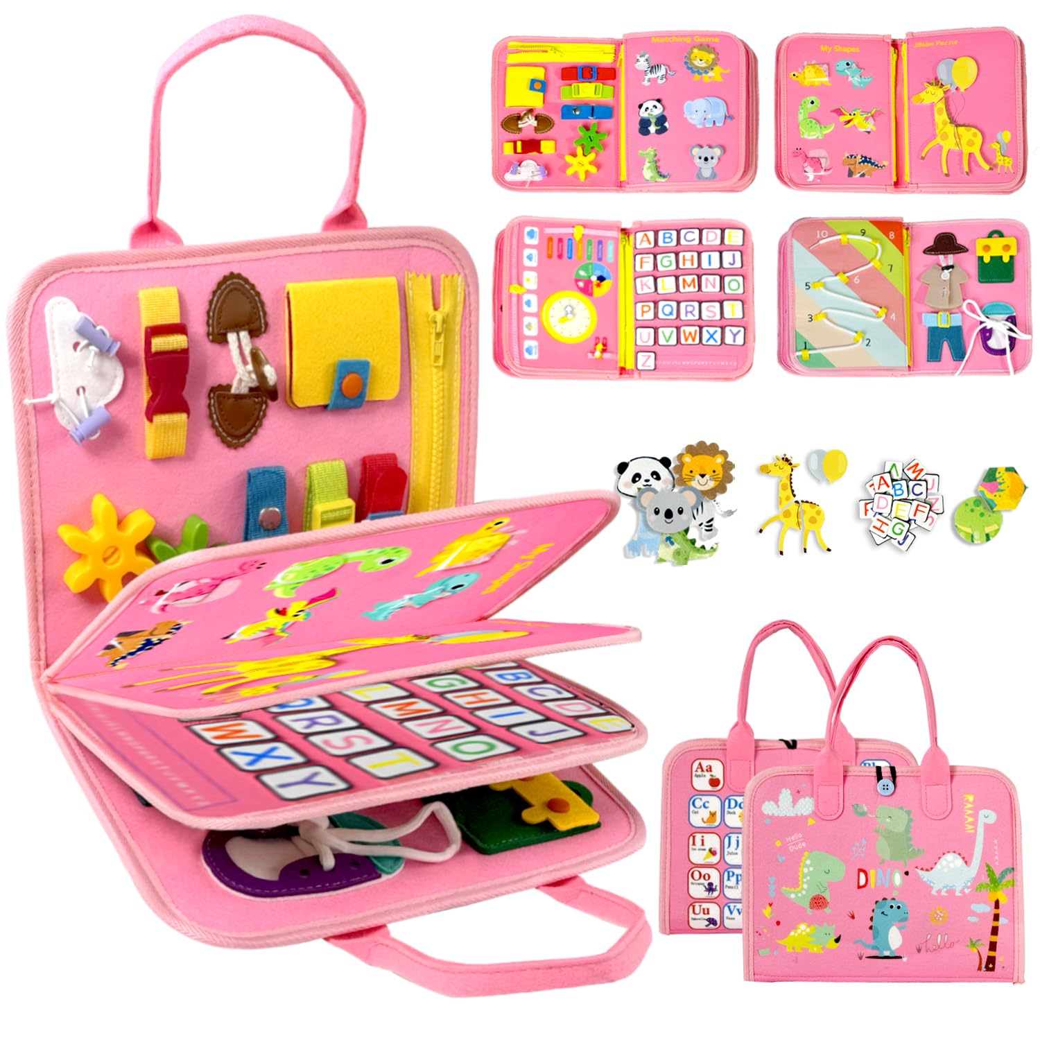 Qizfun Busy Board Book Montessori Toys for 1 2 3 4 Year Old, Girl Birthday Gifts, Educational Sensory Learning Toys for Toddlers