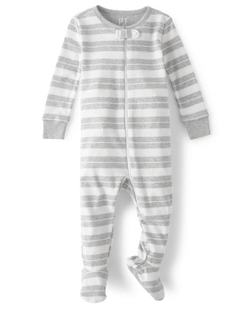 The Children'S Place,And Toddler Boys Long Sleeve 100% Cotton Zip-Front One Piece Footed Pajama,H/T Mist,5T