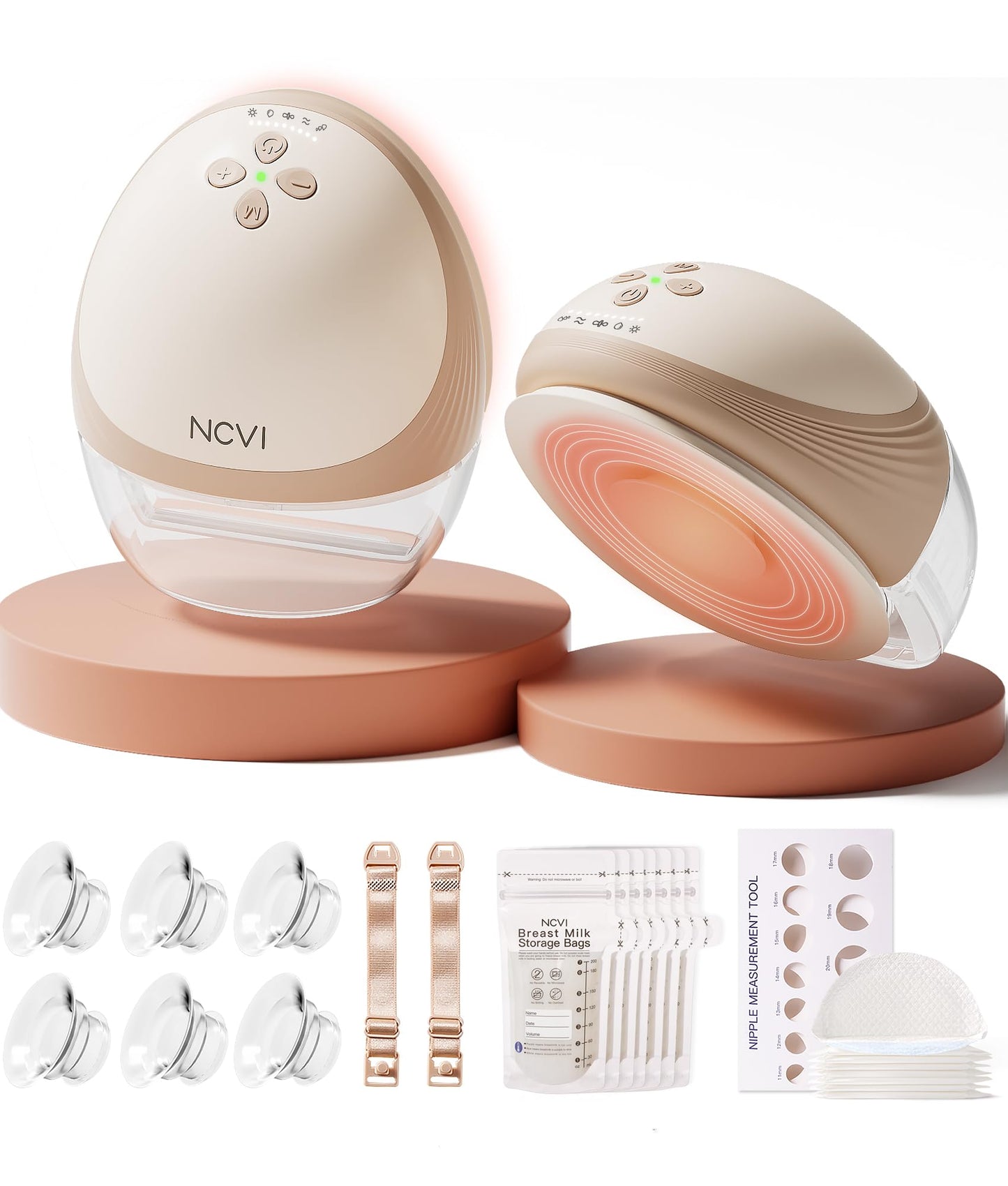 NCVI Heated Hands Free Breast Pump, 360 Warm Wearable Breastfeeding Pump, -300 mmHg Hospital-Grade Suction, 2000mAh Long Battery