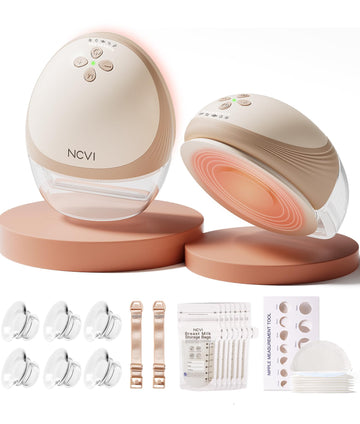 NCVI Heated Hands Free Breast Pump, 360 Warm Wearable Breastfeeding Pump, -300 mmHg Hospital-Grade Suction, 2000mAh Long Battery