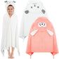 Preboun 2 Pcs Kid Hooded Bath Towel Toddler Towel 27.5 X 55'' Large Hooded Towel For Kids 3-10 Yrs Wrap Bathrobe Boy Girl(White,