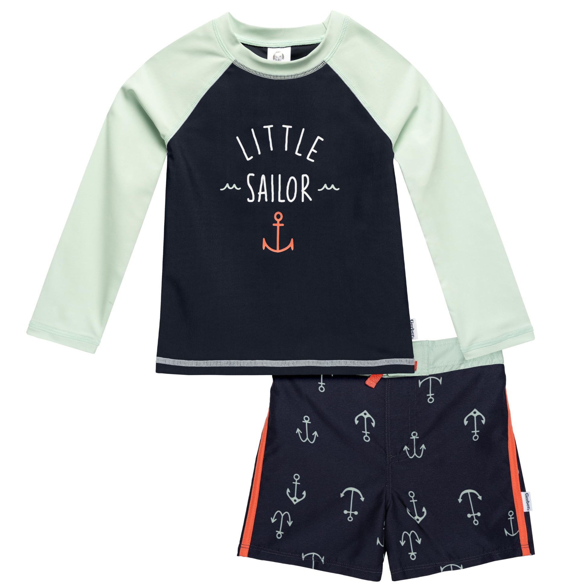 Gerber Boys' Baby Toddler Long Sleeved Rashguard Swim Bathing Suit Set, Anchors, 6-9 Months