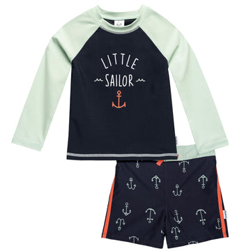 Gerber Boys' Baby Toddler Long Sleeved Rashguard Swim Bathing Suit Set, Anchors, 6-9 Months