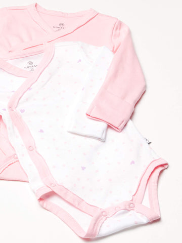 Honestbaby Unisex Baby 3-Pack Organic Cotton Long Sleeve Side-Snap Kimono Bodysuits And Toddler T Shirt Set, Love Dot, 3-6 Month