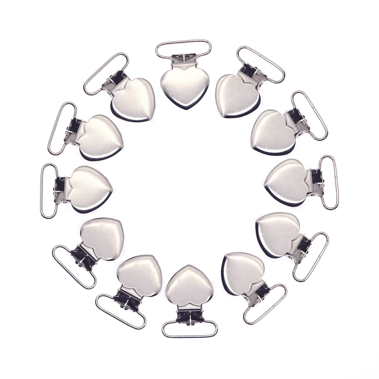 Sutoyuen 1' Metal Heart Suspender Clips,Pacifier Clips For Diy Craft Dummy Pacifier Holders Bib Soother Clip Toy Holder Silver