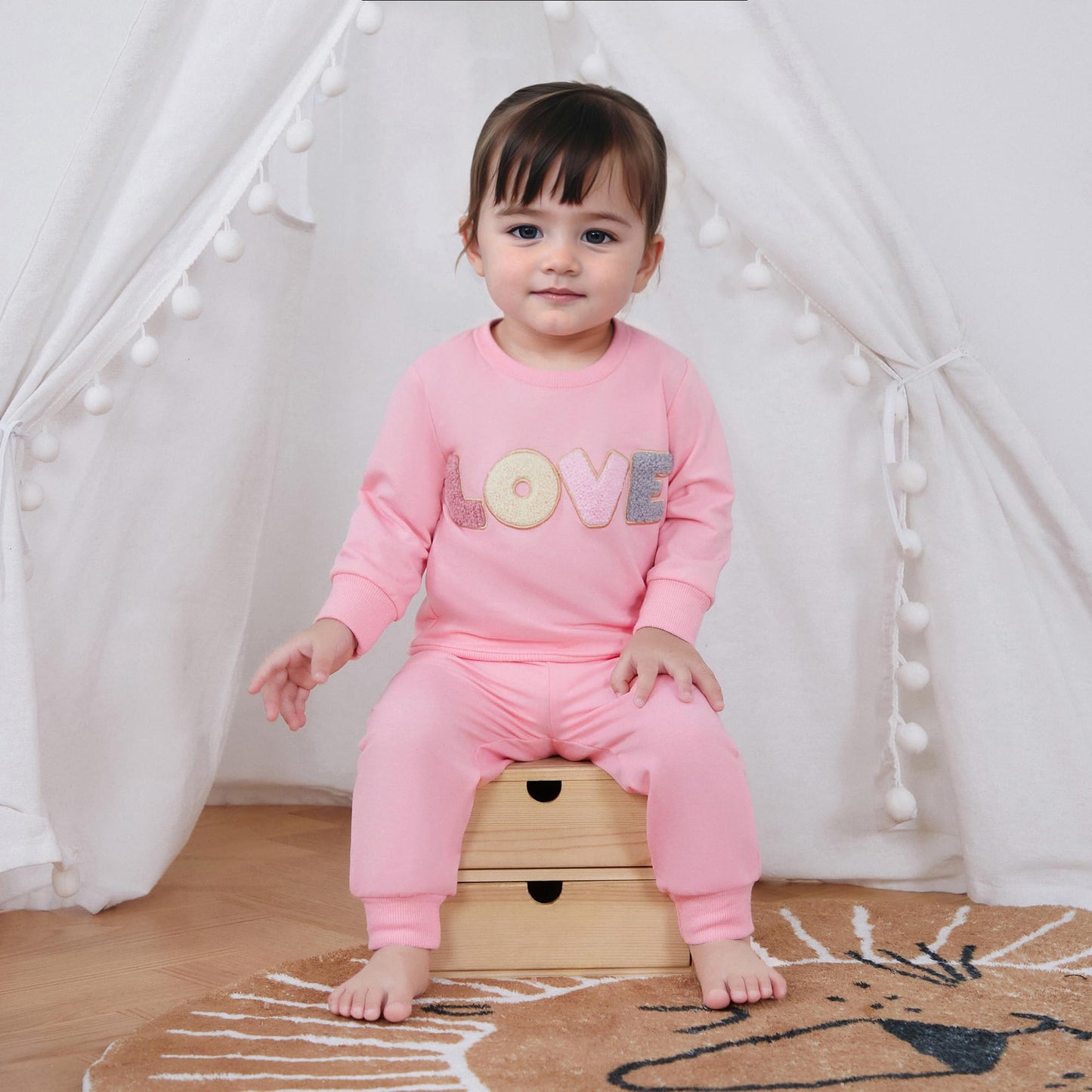 Mlpeerw Toddler Baby Girl Valentines Day Outfit 3 6 9 12 18 24 Months Long Sleeve Sweatshirt Pants Set Cute Spring Clothes (A Pi