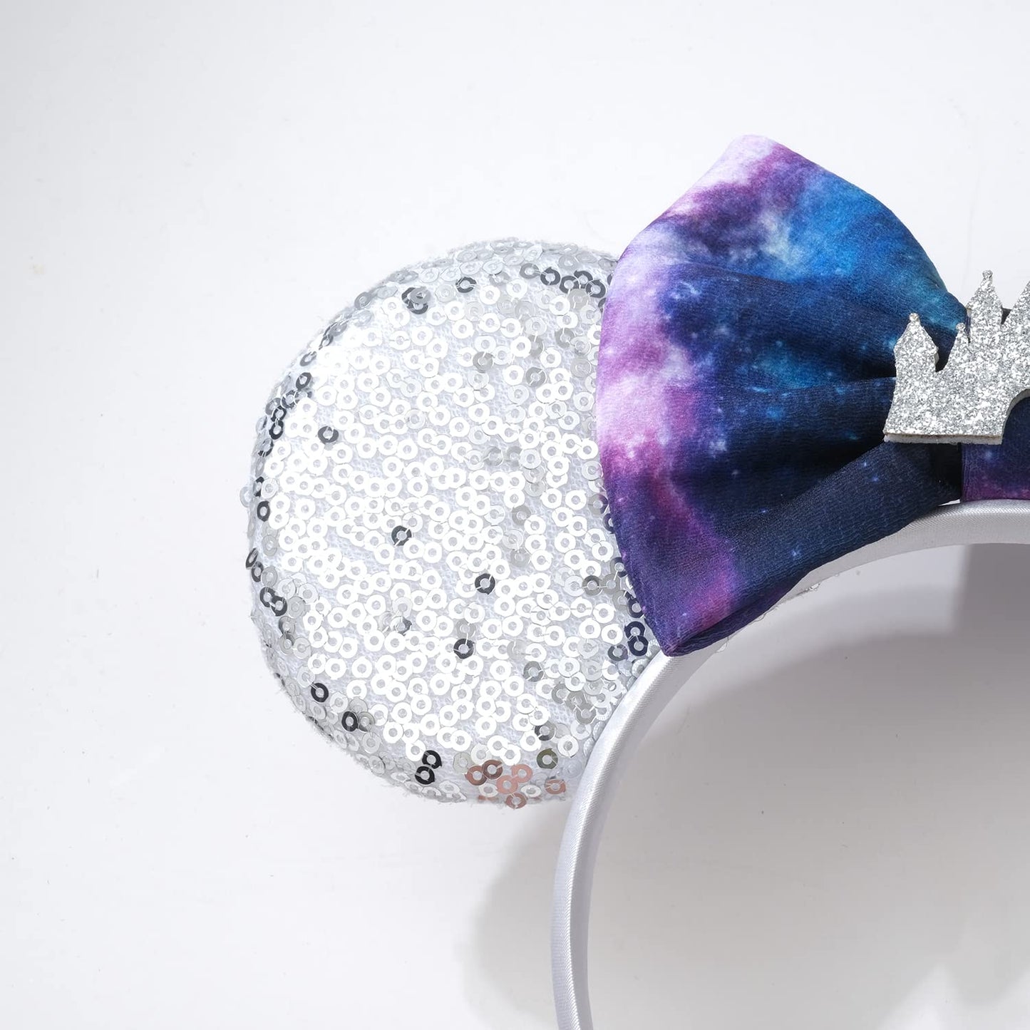 Foeran Mouse Ears Headbands Shiny Bows Mouse Ears Glitter Party Princess Decoration Cosplay Costume For Girls Women (Silver Pala