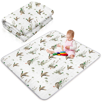 Funtery 43 x 43 Inch Mallard Duck Baby Playmat Portable Crawling Washable Foldable Tummy Time Non Slip Baby Floor Large Playpen 