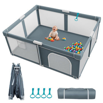 Foldable Baby Playpen - 71  59 Collapsible Play Pen for Babies and Toddlers - Indoor Outdoor Foldable Play Yard with 4 Handles -