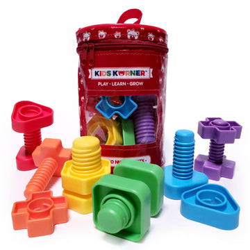 Jumbo Nuts and Bolts For Toddlers - Fine Motor Skills Rainbow Matching Game Montessori Toys For Toddlers & Toddler Games | 12 pc