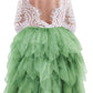 2Bunnies Girl Peony Lace Back A-Line Tiered Tutu Tulle Flower Girl Dress (Sage Sleeve Maxi, 5)