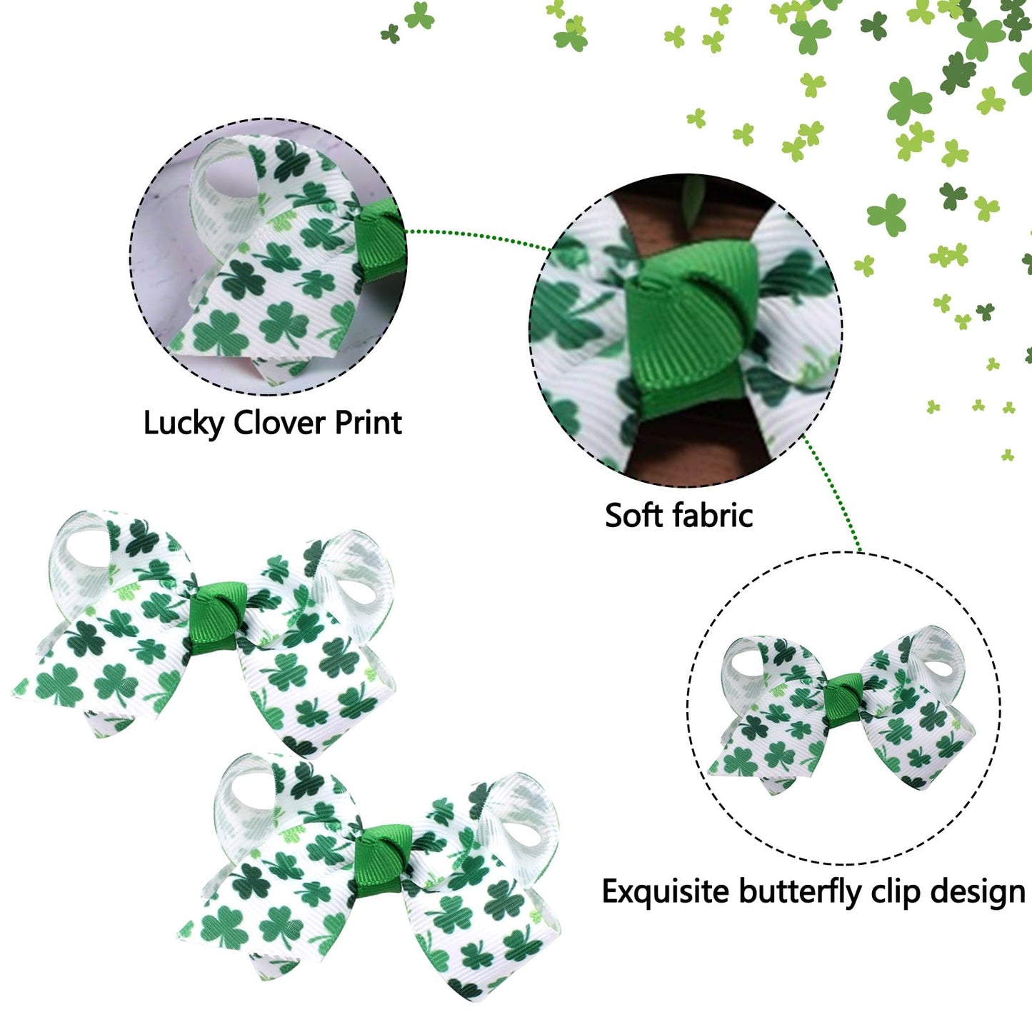 St. Patrick'S Hair Bows For Girls Cute Shamrock Green Hair Clips Bow Hair Accessories Party Supplies 2Pcs (Green Shamrock)