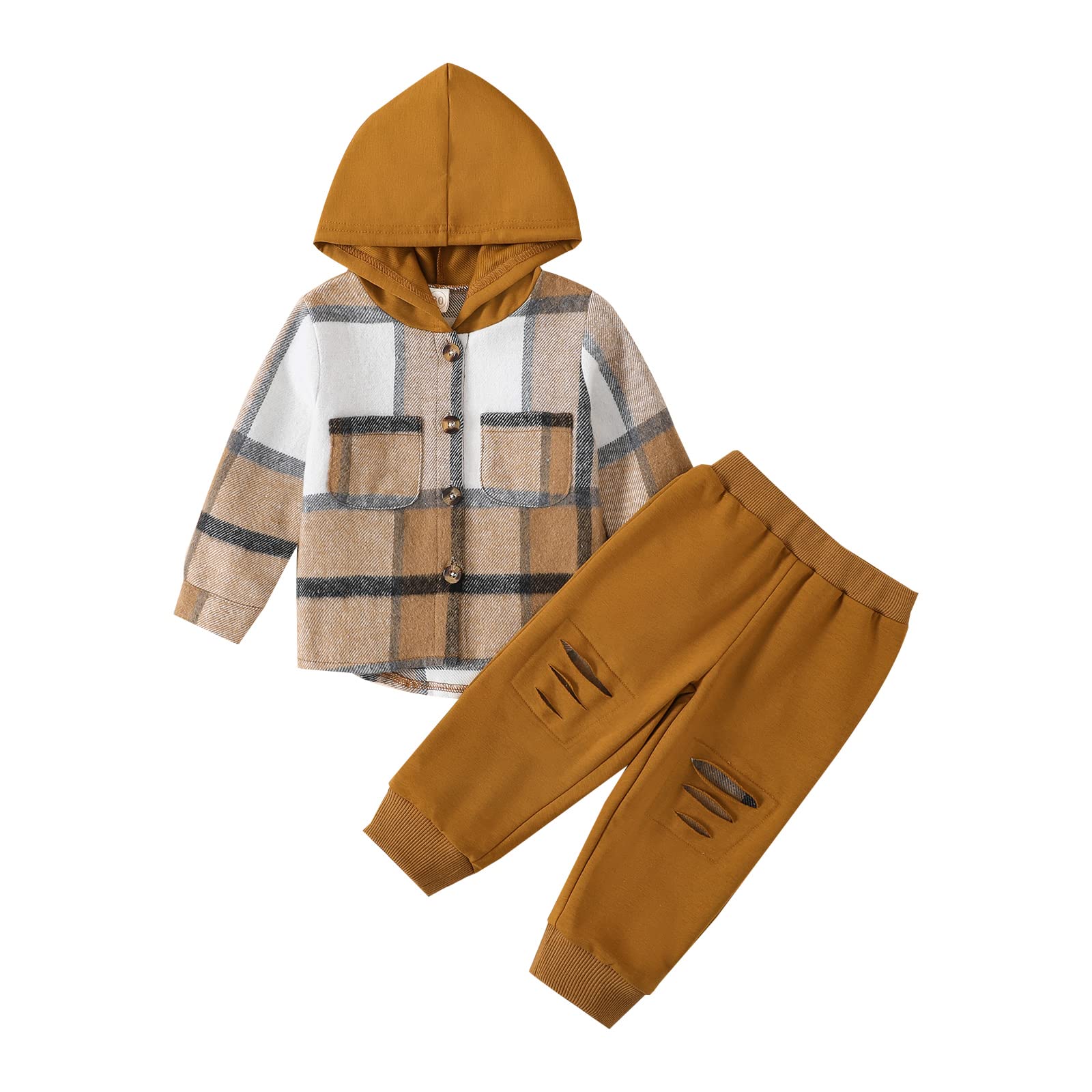 Grnshts Toddler Baby Boy Clothes Long Sleeve Tops Plaid Hoodie Sweatshirt + Swea WBBAPB0B9753T3Y