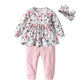3Pcs Baby Girl Clothes Ruffle Floral Shirt Tops Pants Headband Outfit Sets (Pink, 6-9 Months)