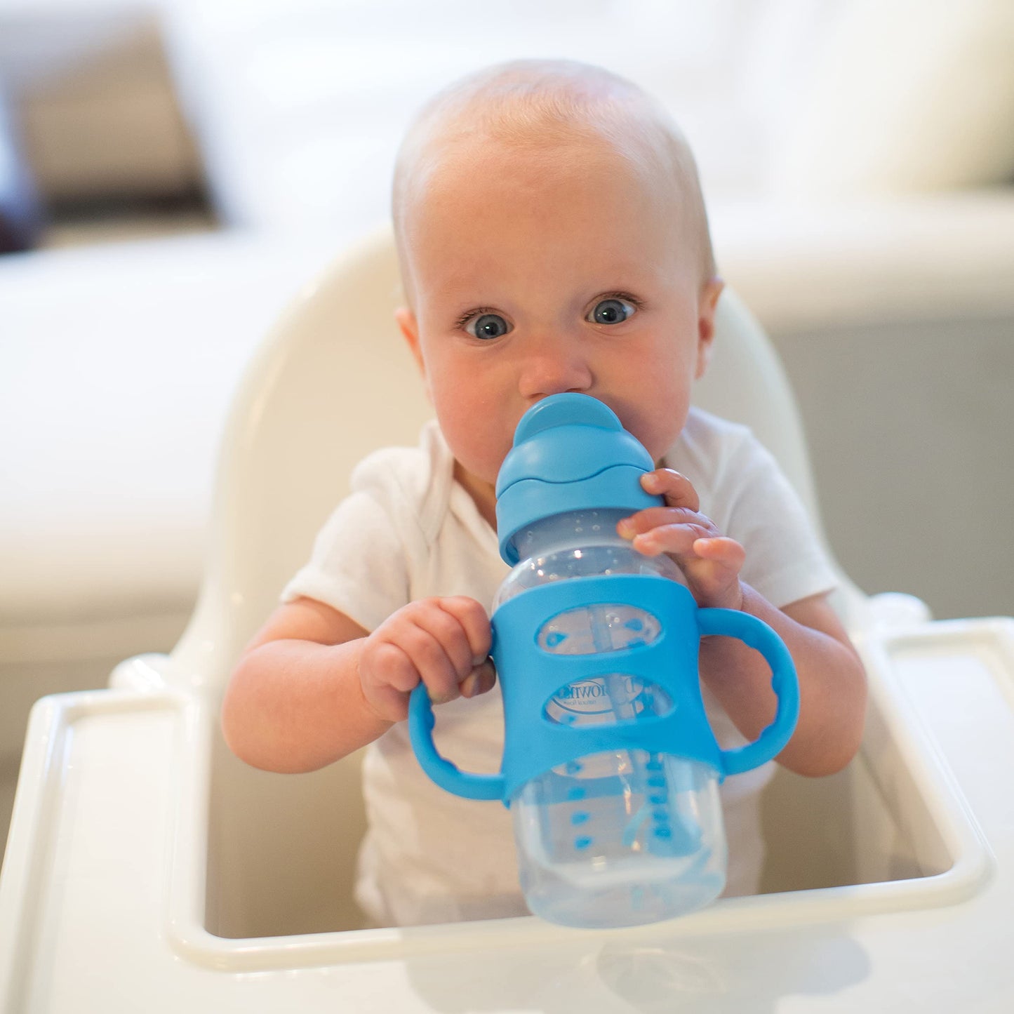 Dr. Brown?S? Milestones? Wide-Neck Sippy Straw Bottle With 100% Silicone Handles, 9Oz/270Ml, Blue, 1 Pack, 6M+