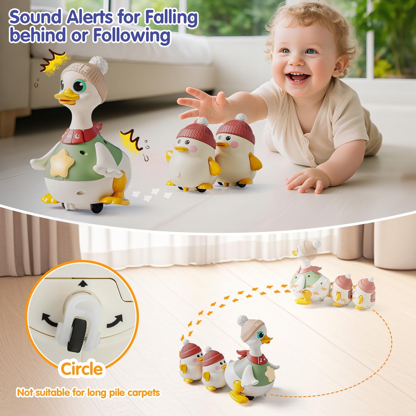 HOLA Baby Toys 6-12 Months Musical Dancing Duck Toy Set with Mama and Babys Tummy Time Toys, Crawling and Interaction Modes 1 Ye