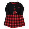 Hudson Baby Baby Girls Hudson Cotton And Cardigan Set, Gold Heart Buffalo Plaid, 0-3 Months Casual Dress, Gold Heart Buffalo Pla