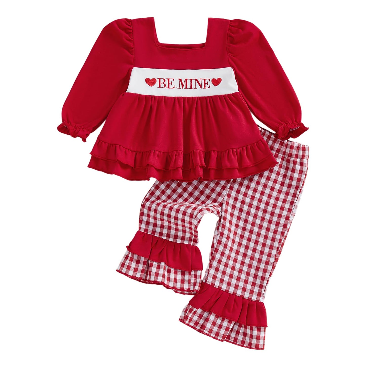 Mieeyali Toddler Baby Girls Valentines Day Dress Heart Be Mine Dress Top Smocked Dresses Bell Bottoms Clothing Set (Red Top, 18-