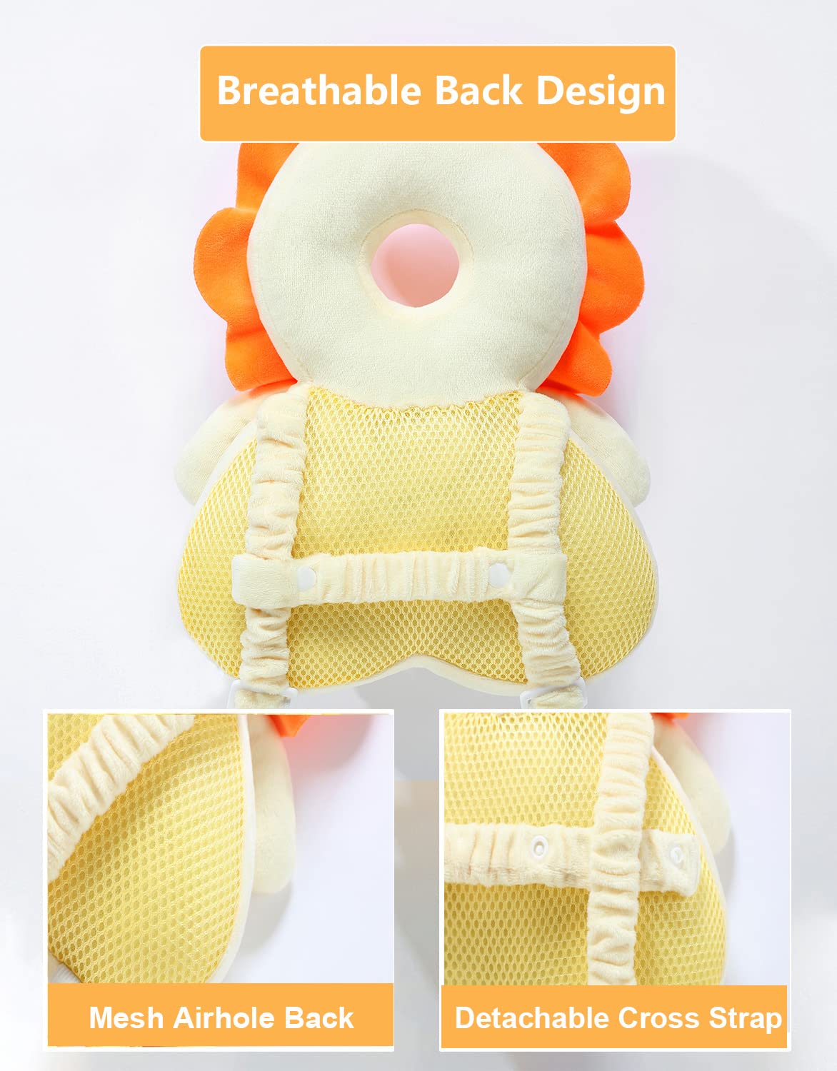 Head Safety Protector Pad For Baby Toddler Walker,Infant Talking Head Protection Backpack Cushion (Z Yellow Lion Sets)