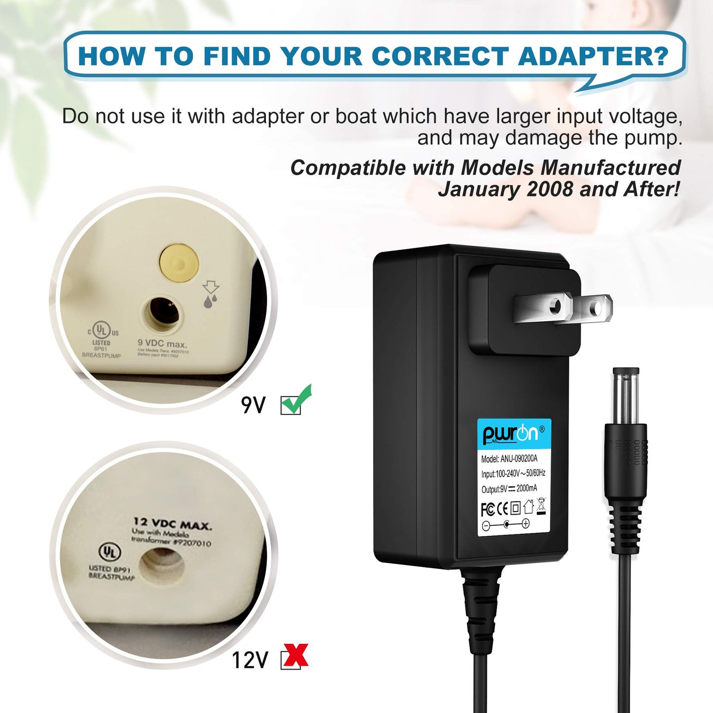 Pwron 9V Ac To Dc Adapter Compatible With Medela Pump In Style Advanced Breast Pumps - Replacement For Models #9207010 Power Sup