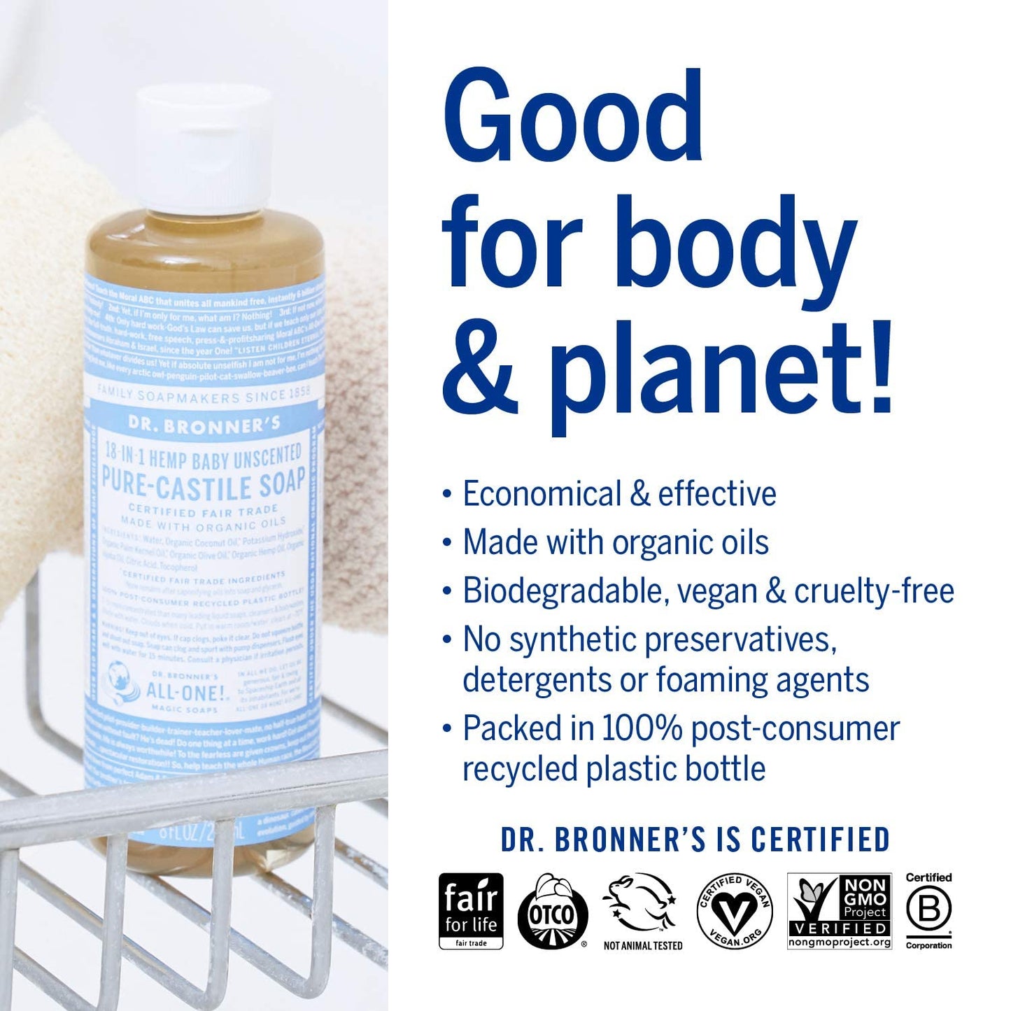 Dr. Bronners Baby Unscented Gift Set - Pure-Castile Liquid and Bar Soaps, Organic Magic Balm, and 4-in-1 Organic Sugar Pump Soa