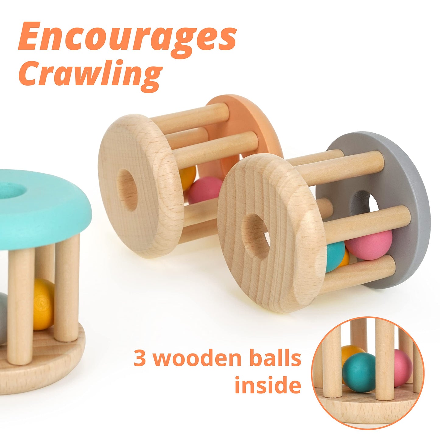 DUCKBOXX XX Montessori Infant Educational Toys, Natural Wood Rolling Rattle Toy, Early Learning Toy for Developing Fine Motor Sk