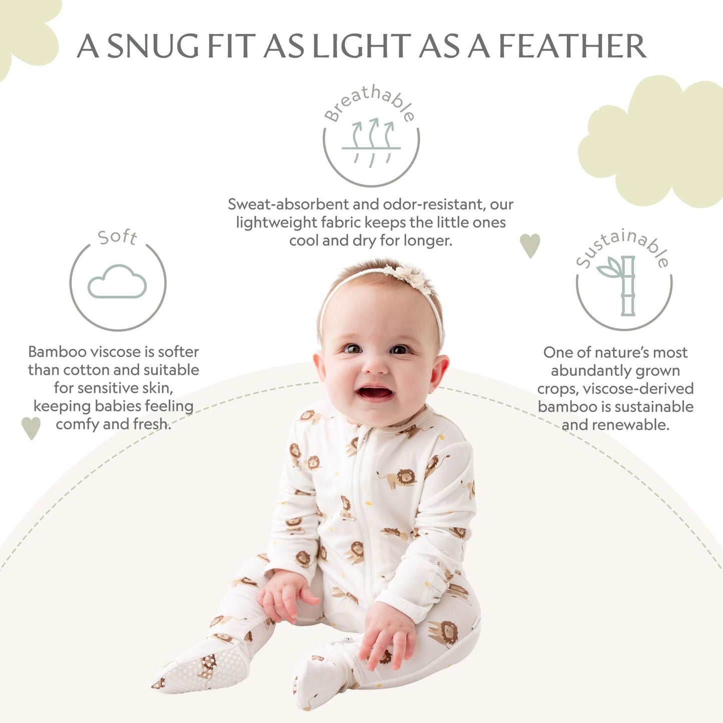 Lion Footie For Baby - 95% Viscose From Bamboo, 5% Spandex - Soft Newborn Sleepwear, Baby Pajamas, Unisex Baby Clothes, Zipper R