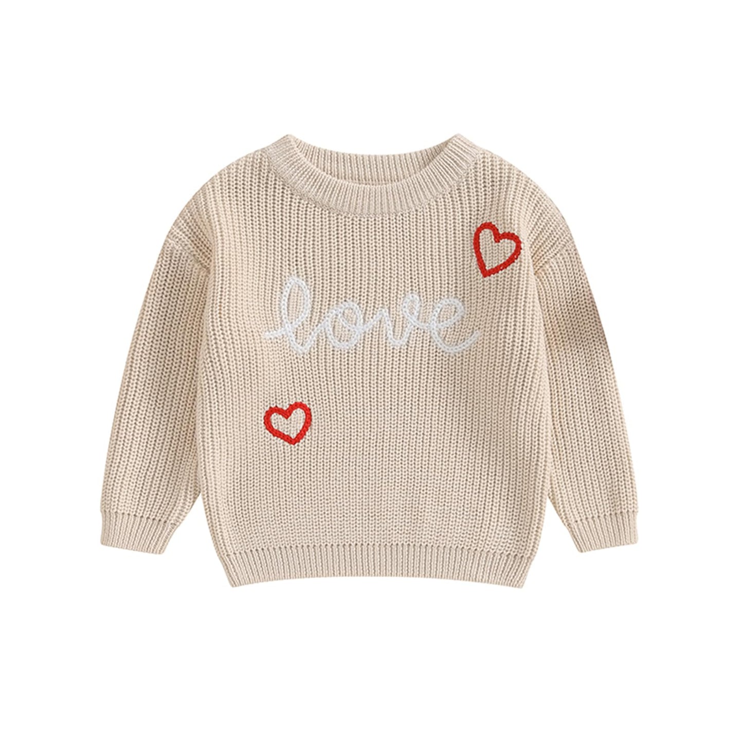 Baby Girl Cute Long Sleeve Crew Neck Love Embroidery Sweater Toddler Valentine Day Outfits (Khaki Love, 18-24 Months)
