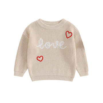Baby Girl Cute Long Sleeve Crew Neck Love Embroidery Sweater Toddler Valentine Day Outfits (Khaki Love, 18-24 Months)