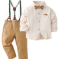 Disaur Matching Family Outfits Apricot Brown Long Sleeve Dress Shirt Bow Tie Suspender Pants Boys Church Outfit 4T 5T 4-5T