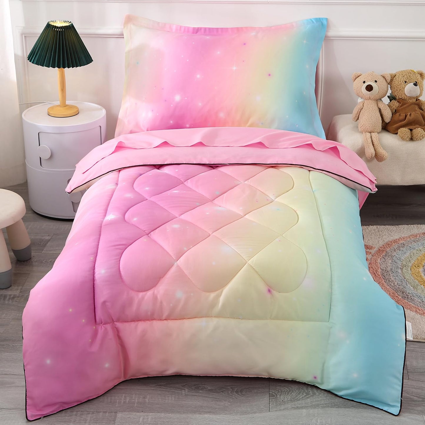 Wowelife 4 Piece Toddler Bedding Sets For Girls Pink Toddler Girl Bedding Set Toddler Bed Sets Stars Princess Toddler Bed Comfor