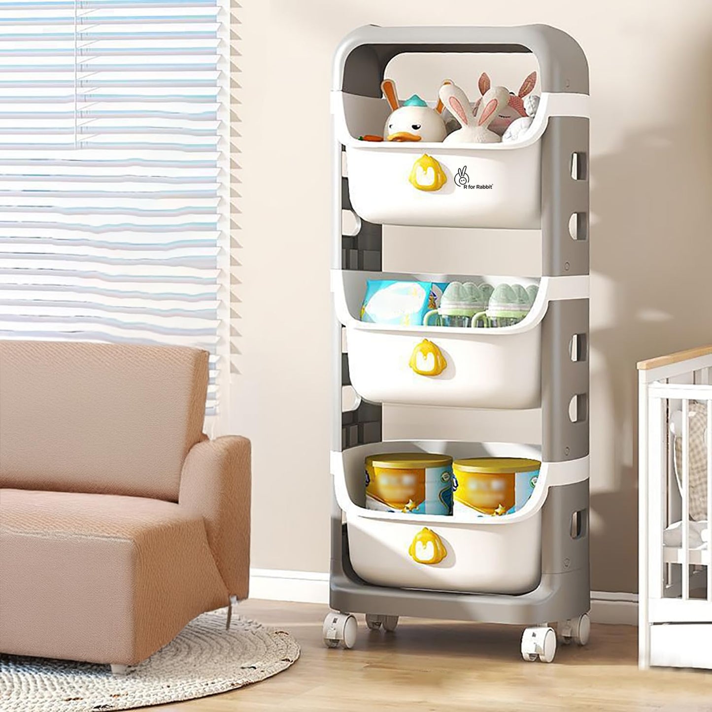 R For Rabbit Kiddo Korner Frosty Organizer For Kids Toys/Books & Baby Clothes Wardrobe | Detachable 3 Level Storage Organiser | 