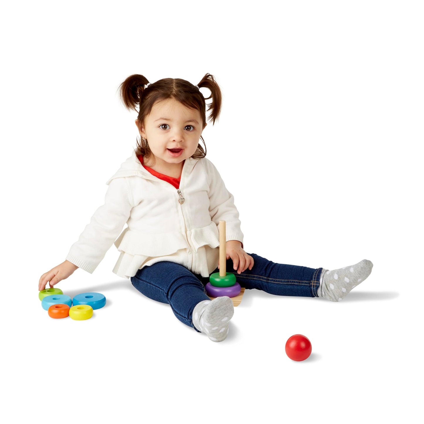 Melissa & Doug Rainbow Stacker Wooden Ring Educational Toy - Wooden Rainbow Stacking Rings Baby Toy, Stacker Toys For Infants An