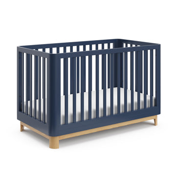 Storkcraft Santos 3-in-1 Convertible Crib (Midnight Blue with Natural) - GREENGUARD Gold Certified, Fits Standard Crib Mattress,