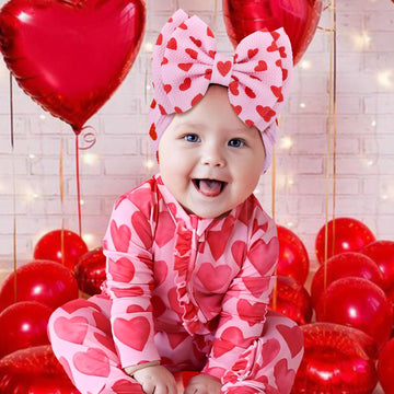 Yanjie Hairband 2 Pack - Valentines Design, Red Heart Handmade Headbands For Girls Infants Toddlers, Soft Comfortable Nylon Hair