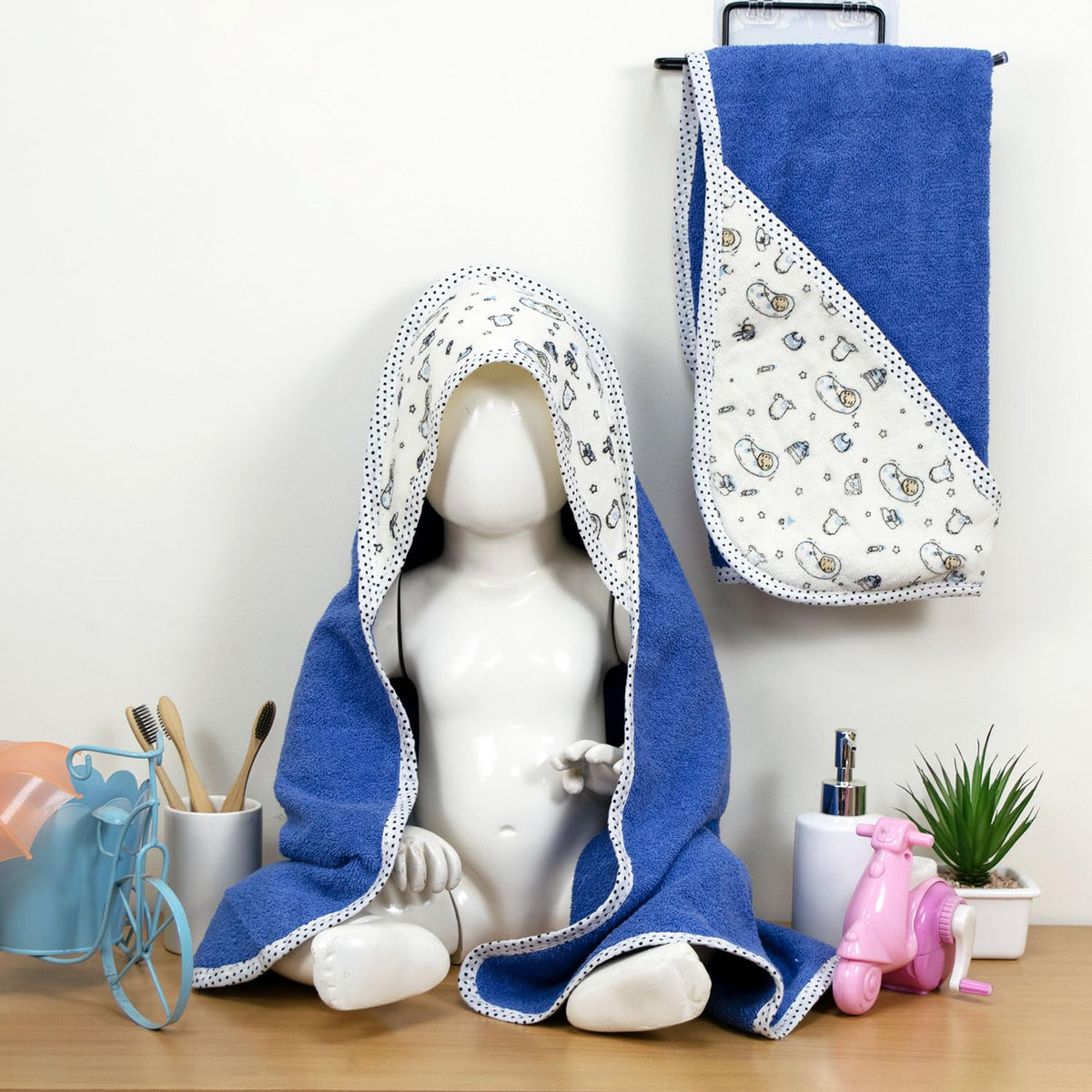 RANGOLI 100% Cotton Baby Towel for New Born | Soft & SkinFriendly Baby Bath Towel (Pack of 2)  Blue