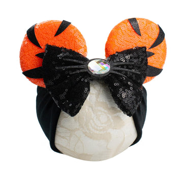 Jiahang Baby Girl Halloween Mouse Ears Turban Headwrap With Sequin Bows, Wide Velvet Hairband, Hair Bow Headband For Newborn Tod