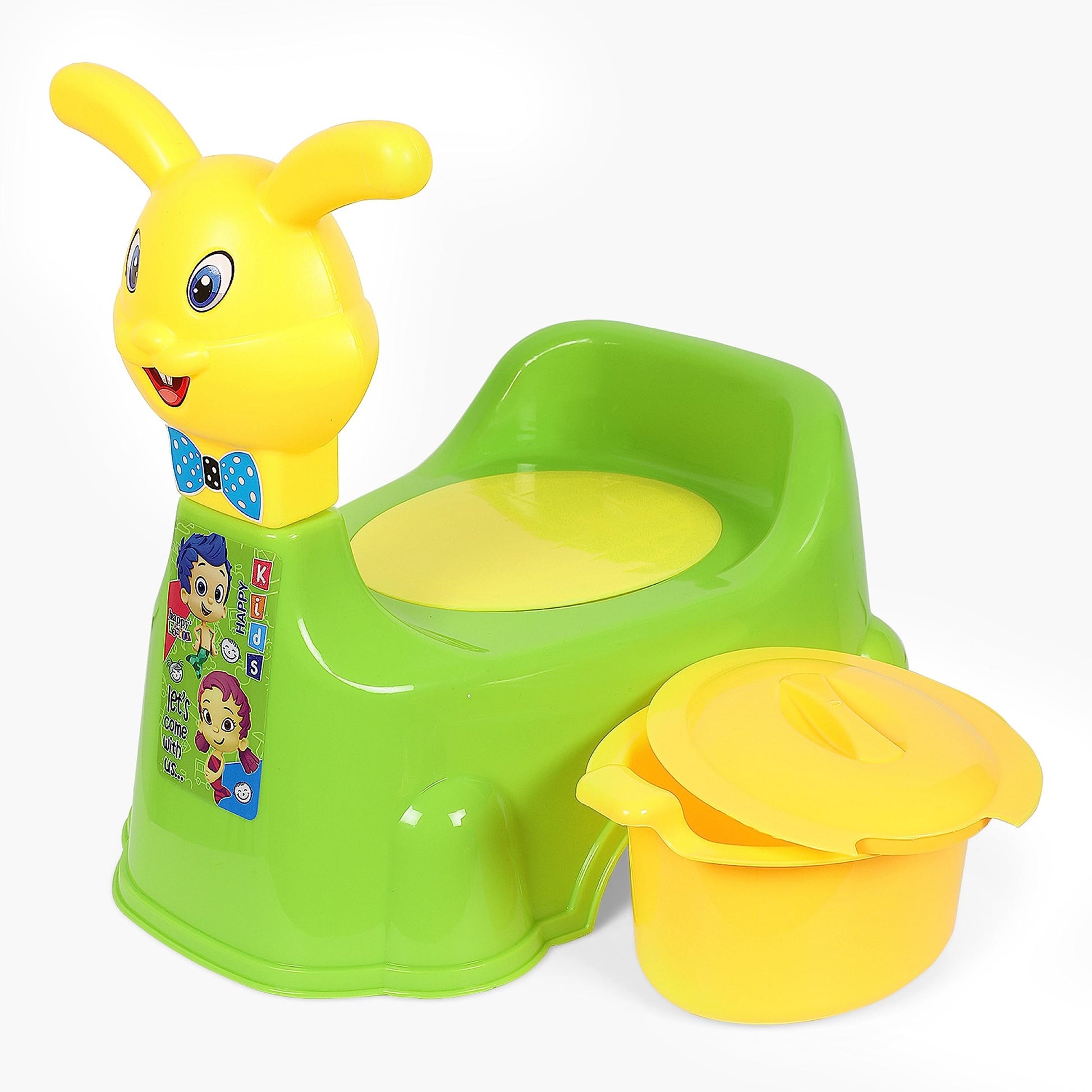 Nabhya Plastic Rabbit Baby Potty Training Seat- Chair For Kids- Infant Potty Toilet Chair With Removable Tray & Closing Lid (Gre