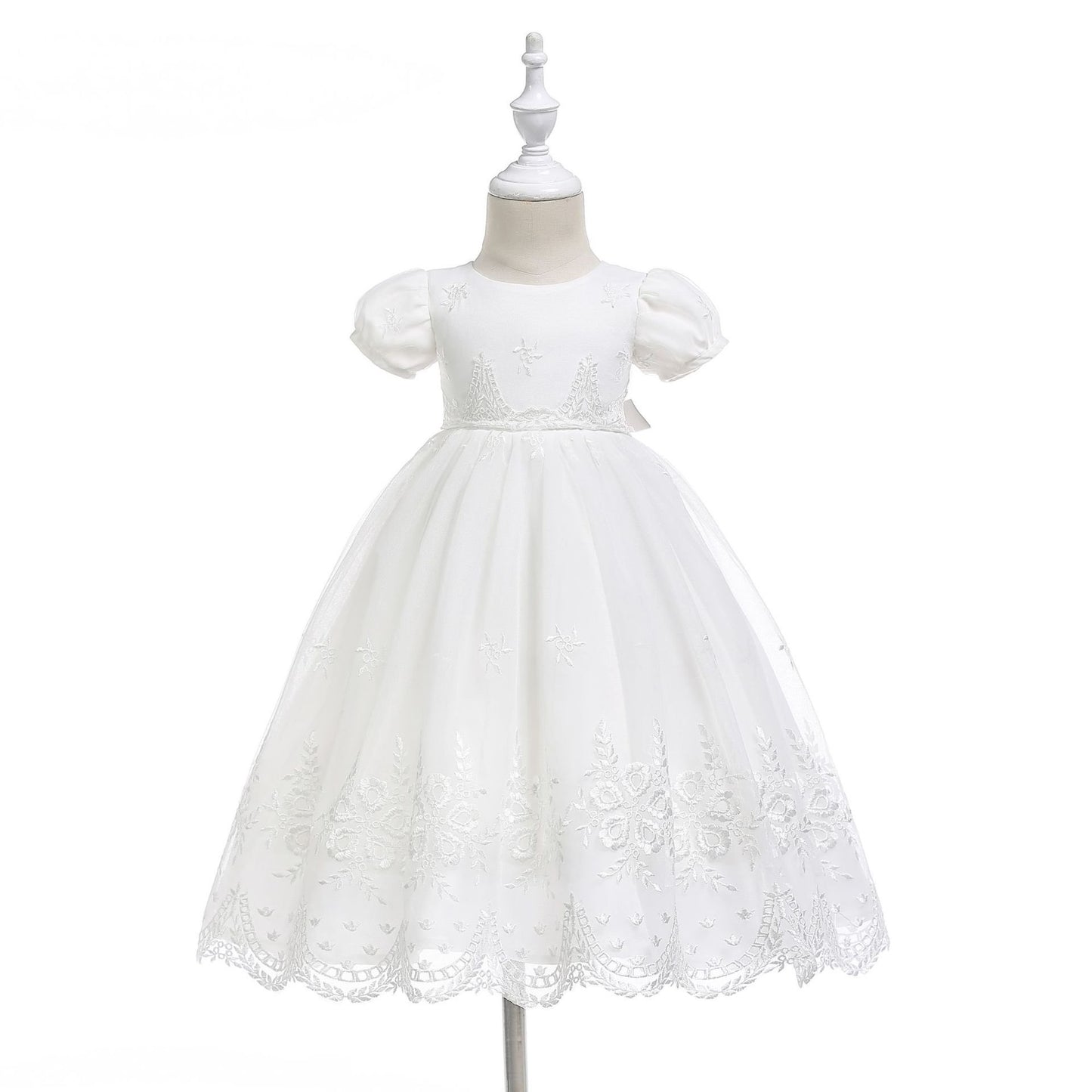 Glamulice Baby Girls Newborn Satin Christening Baptism Floral Embroidered Dress Gown Outfit Lace Formal Party Dresses White 12M/