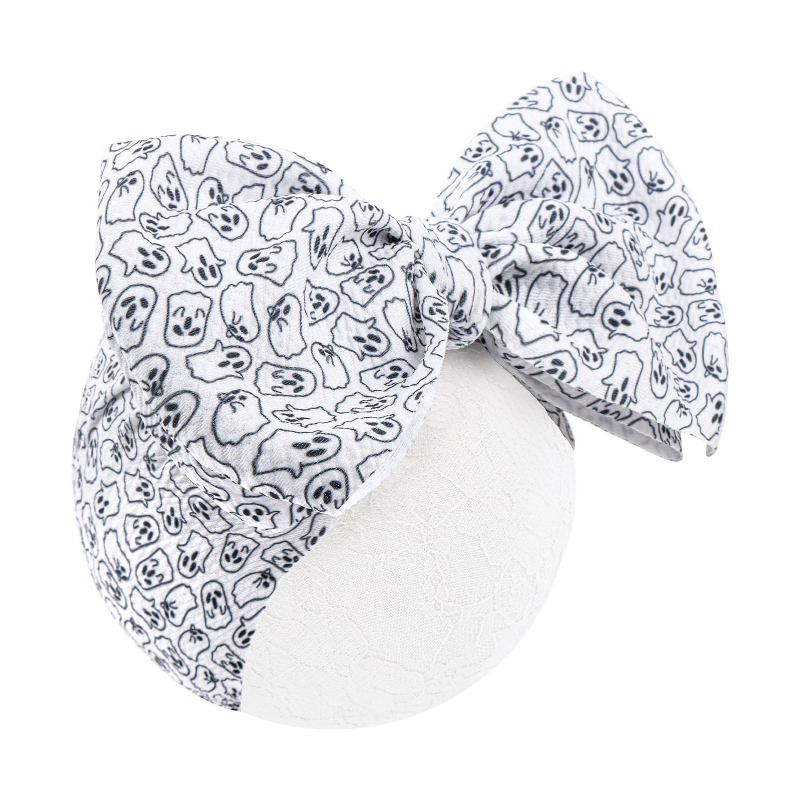 YanJie Halloween Baby Headbands, White Ghost Newborn Bows Holloween Accessories Hairband Printed Wide Halloween Hairbands for Ba