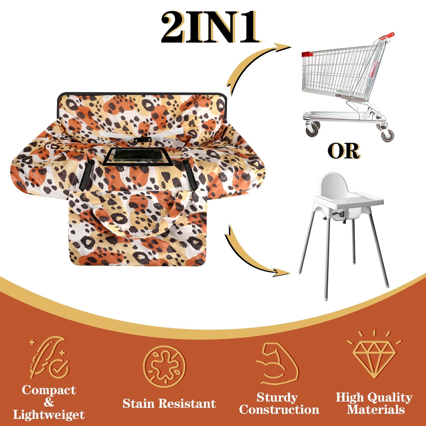 Shopping Cart Cover For Baby Girl Boy 2-In-1 High Chair Water Resistant High Chair Cover W/Phone Pouch Pocket Gender Neutral Car
