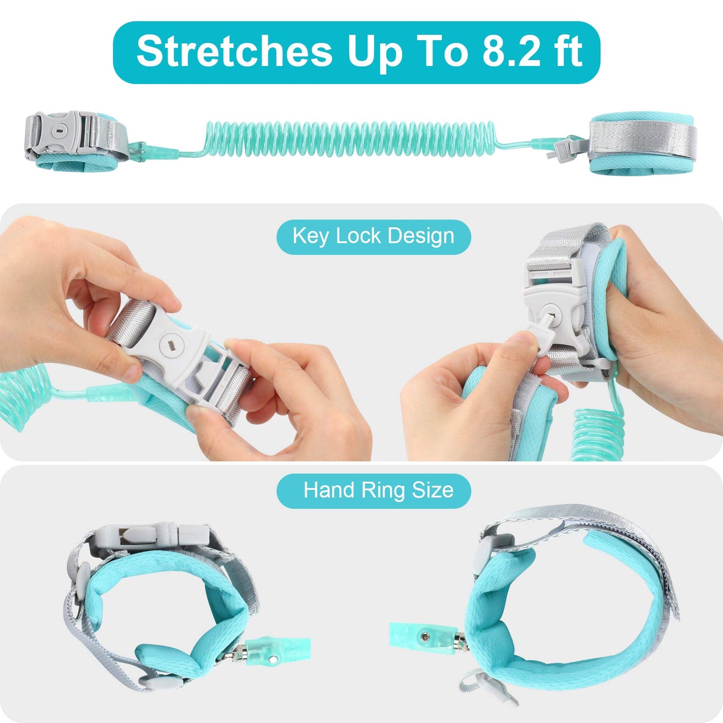 Anti Lost Wrist Link Anti Lost Leash Baby Leash Anti-Lost Wrist Chain With Child Upgraded Safety Locks For Kids (Green 8.2 Feet)