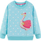 Akyzic Little Girl Sweatshirt Flamingo Long Sleeve Crewneck Blue Shirts Children Winter Outfits Cute Tops Kids Polka Dot Sweater