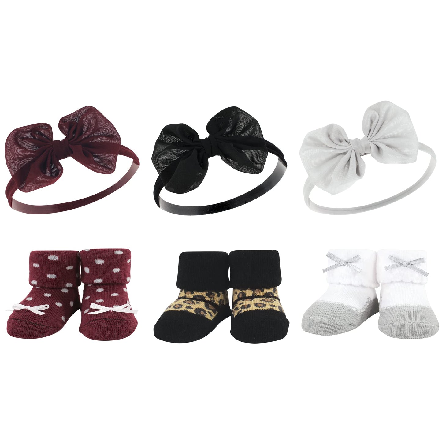 Hudson Baby Baby Girls' Headband And Socks Giftset, Burgundy Leopard, One Size