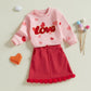 Toddler Girl Valentines Day Outfit Love Heart Sweatshirt Long Sleeve Shirts And Red Pom Pom Skirt Set Spring Clothes (Red Love H