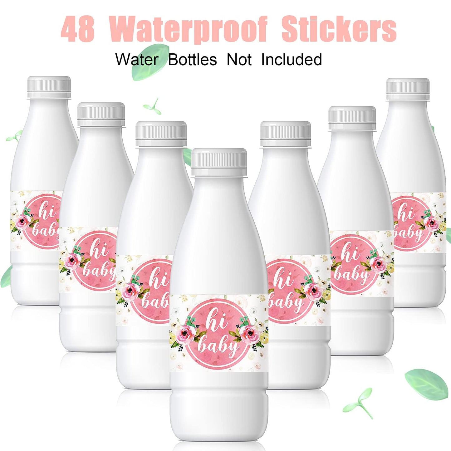 Zonon 48 Pieces Pink Baby Shower Water Bottle Labels Floral Baby Shower Decorations Waterproof Water Bottle Stickers Wrappers Fo